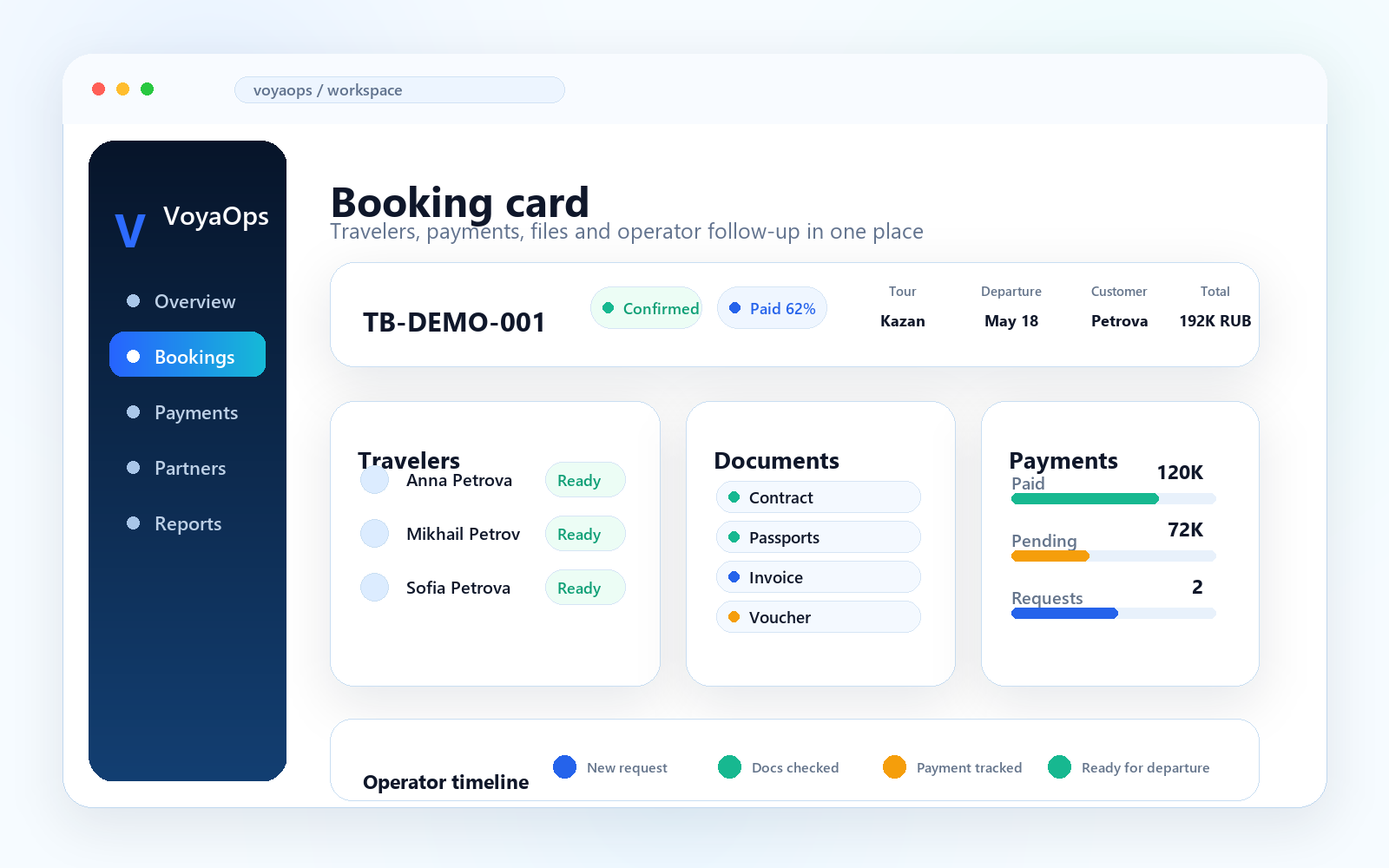 VoyaOps live booking flow
